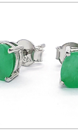 天然寶石925銀耳針(4爪鑲嵌，7*5mm祖母綠)