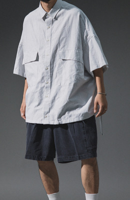 寬鬆世代條紋短袖襯衫 /二色