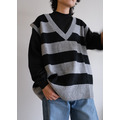 大V領條紋毛背心 /三色_11