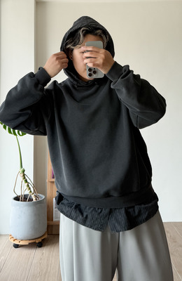 格子帽衫蓋大學Tee /二色