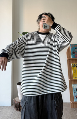 涼感BIG條紋大人長袖 /三色