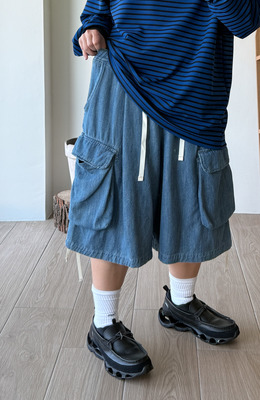 寬鬆世代！高磅麻料牛仔短褲 /二色