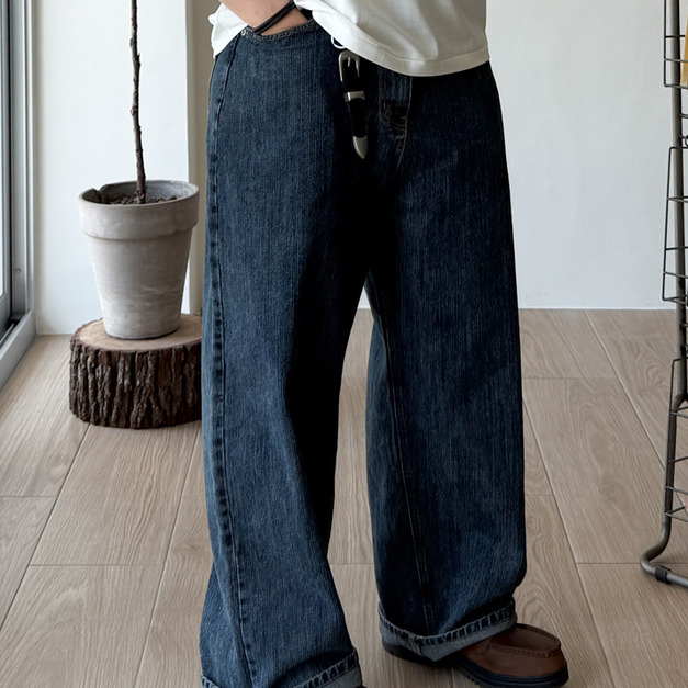 給他100分麻線感牛仔直筒褲 /二色