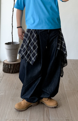 一半襯衫牛仔寬褲 /二色