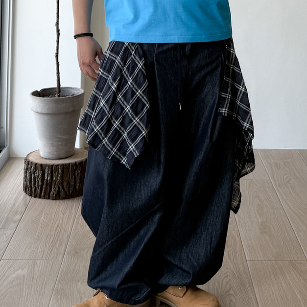 一半襯衫牛仔寬褲 /二色