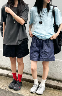 小膝上牛仔方寬短褲 /三色