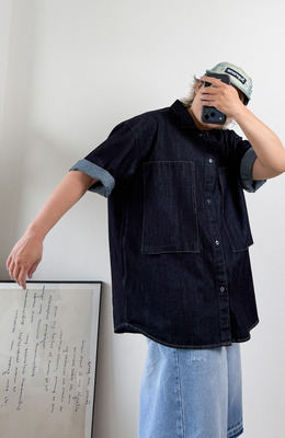 弧度切分小牛仔襯衫 /二色