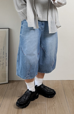 三線集合立體牛仔短褲 /二色 