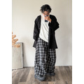 大透氣格子寬褲 /二色_4