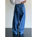 新漂亮麻質丹寧藍褲_5