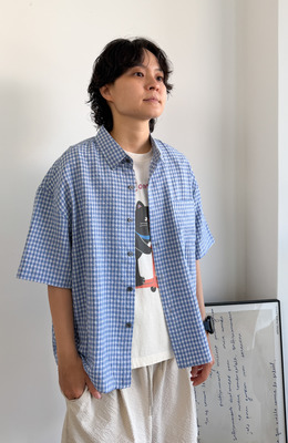 小棉麻格子短襯衫 /二色
