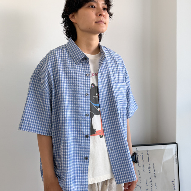小棉麻格子短襯衫 /二色