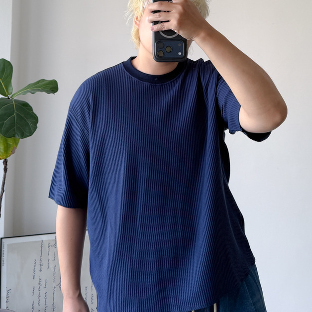 小寬鬆華夫格短袖Tee /四色