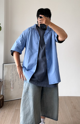 天藍古巴領大襯衫