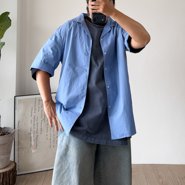 天藍古巴領大襯衫