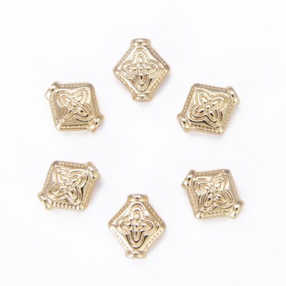 保色14k包金 隔珠 復古花紋配珠 10mm/5入 質感提升 菱形通孔 手鏈材料 項鍊材料