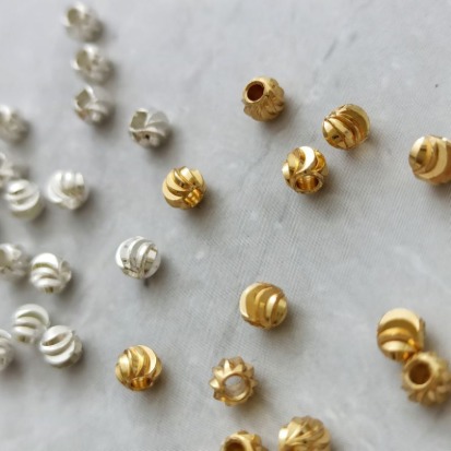 保色18k金 隔珠 切紋西瓜珠 約50入 保色金珠 保色銀珠 手鏈材料 串珠 飾品材料