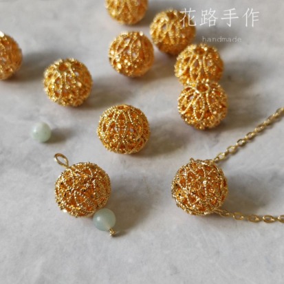 18k金 保色隔珠 簍空隔珠 金球 11mm/1入 吊墜 飾品配件