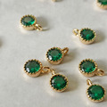 14k金保色 祖母綠水鑽 吊墜 吊飾 5mm 14k銅包金 5入/份 帶吊環