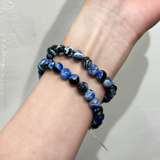 藍瑪瑙 天然水晶 實拍 藍色系 單圈手鍊 8mm 台中水晶 水晶批發 水晶