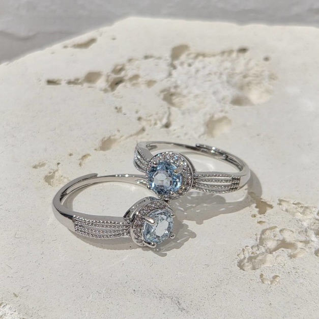 海藍寶鑲嵌戒指 鴿子蛋 戒圍可調整 天然海藍寶 戒指 台中水晶 水晶批發