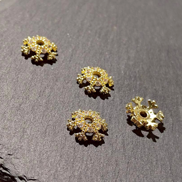 雪花鑲鑽花托 花托 珠托 金色 24K 隔珠 約8mm 5入1份 金屬配件