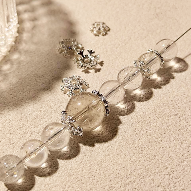 雪花鑲鑽花托 花托 珠托 銀色 24K 隔珠 約8mm/10mm 5入1份 金屬配件