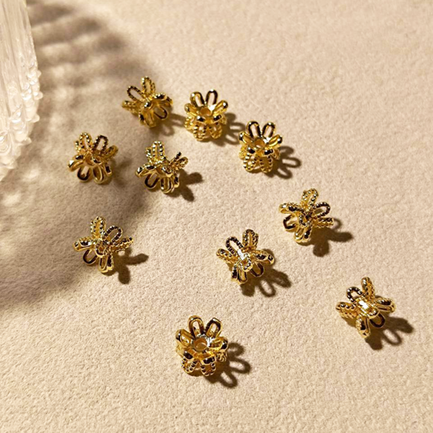 花影雙面花托 雙面花紋花托 珠托 金色 隔珠 隔片 約6*8mm   10入 金屬配件