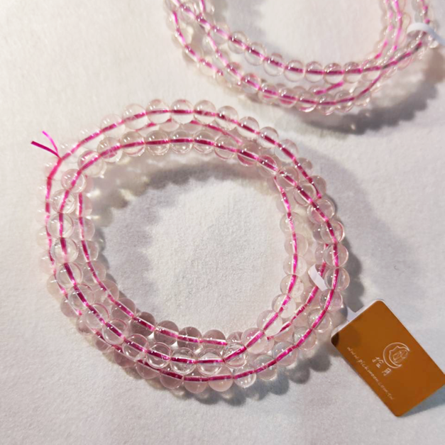 天然水晶 粉晶 透體 圓珠 三圈 5-6mm 無染色 水晶手鍊 單圈 台中水晶 水晶批發