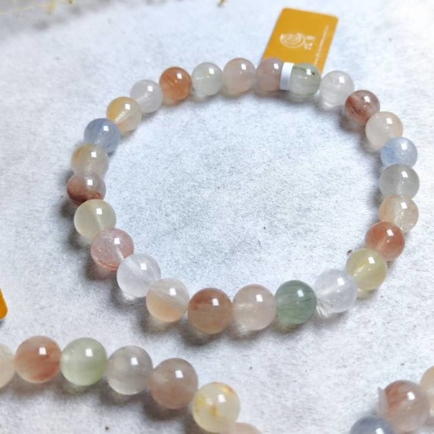 天然水晶 彩兔毛水晶 兔毛  無染色無優化 水晶手鍊 單圈 7mm/9mm