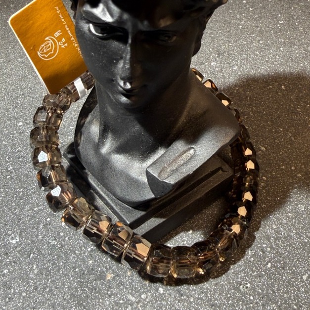 茶晶鑽切扁珠 茶晶  7mm  手串 單圈 天然水晶  台中水晶 水晶批發