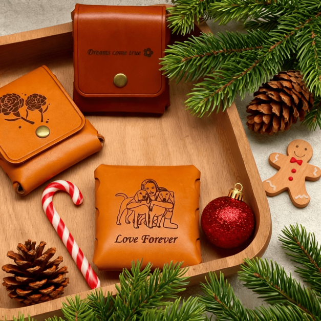 【客製化商品】植鞣革皮革小方錢包 真皮材質 可設計圖像/文字 送禮物