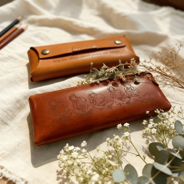 【客製化商品】植鞣革皮革筆盒  真皮材質 可設計圖像/文字 送禮物