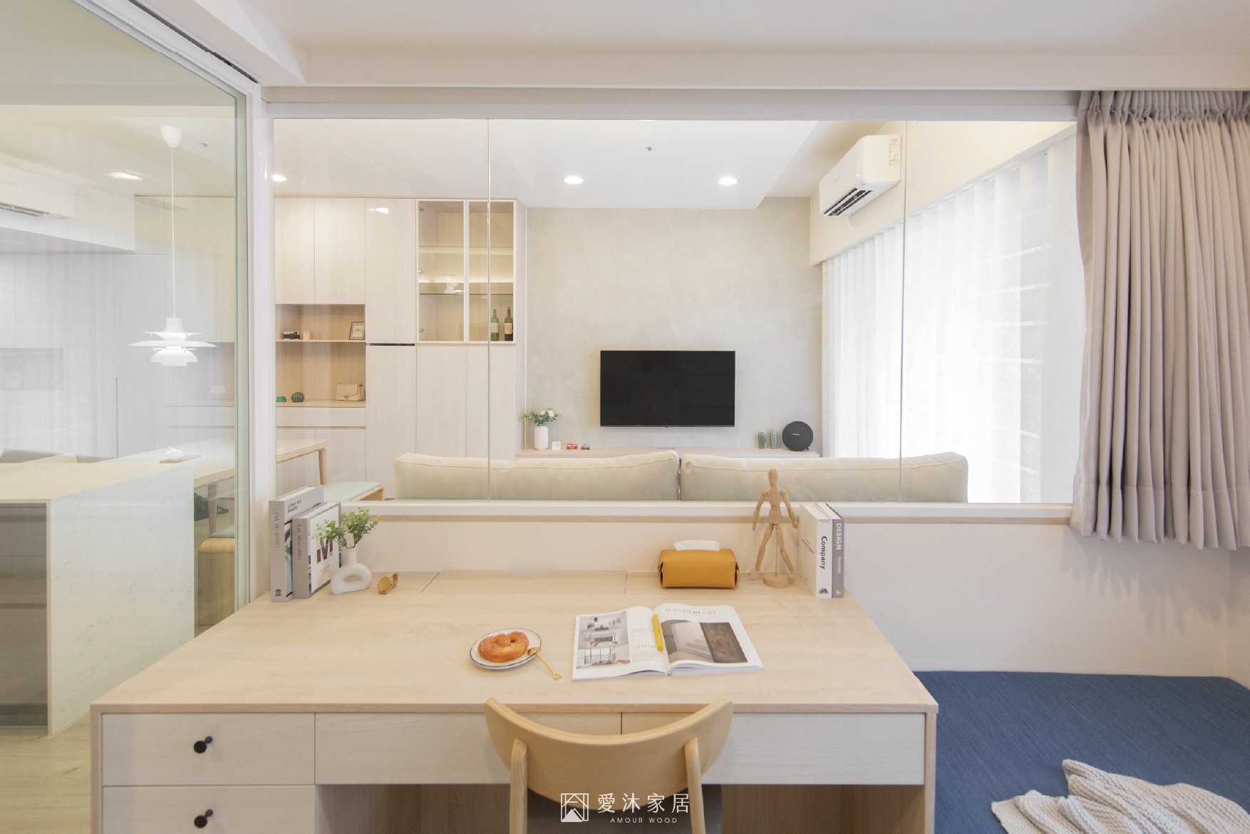 半開放式書房設計案例：燕麥色調的質感生活