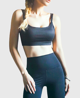 SALE-中強度 双直細肩帶美背Bra【黑色】現貨