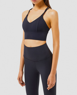 SALE-高強度 双細線交叉肩帶美背Bra【黑色】現貨