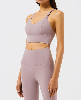 SALE-高強度 双細線交叉肩帶美背Bra【淺粉紫】現貨