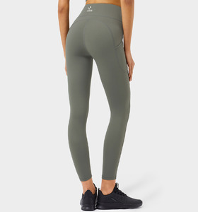 SALE-高強度 雙側袋高腰提臀Legging【綠灰色】現貨