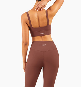 SALE-中度羅紋運動外搭美背Bra【咖啡色】