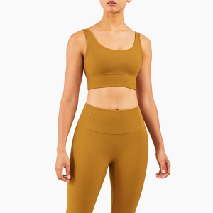 SALE-中度羅紋運動外搭美背Bra【芥末黃】