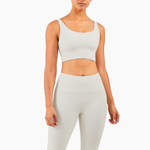 SALE-中度羅紋運動外搭美背Bra【象牙色】