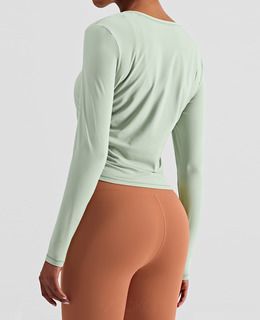 SALE-新款 | 春夏 裸感高彈抓皺修身 長袖上衣 Long Sleeves【粉綠色】