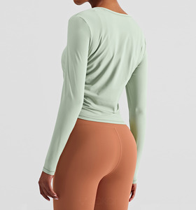 SALE-新款 | 春夏 裸感高彈抓皺修身 長袖上衣 Long Sleeves【粉綠色】