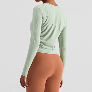 SALE-新款 | 春夏 裸感高彈抓皺修身 長袖上衣 Long Sleeves【粉綠色】