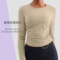 SALE-新款 | 春夏 裸感高彈抓皺修身 長袖上衣 Long Sleeves【淺駝色】_3