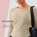 SALE-新款 | 春夏 裸感高彈抓皺修身 長袖上衣 Long Sleeves【淺駝色】_5