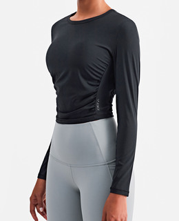 SALE-新款 | 春夏 裸感高彈抓皺修身 長袖上衣 Long Sleeves【黑色】