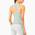 SALE-新款 | 春夏 裸感高彈性Y字收背 運動上衣 Tank Top【粉綠色】