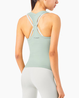 SALE-新款 | 春夏 裸感高彈性Y字收背 運動上衣 Tank Top【粉綠色】