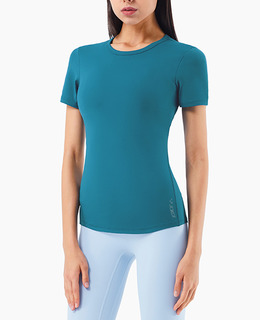 SALE-春夏 裸感高彈性 短袖上衣 Short Sleeve【湖水藍】